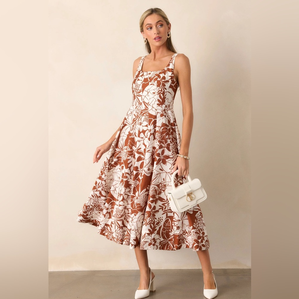NWT! Young Love Caramel Floral Midi Dress